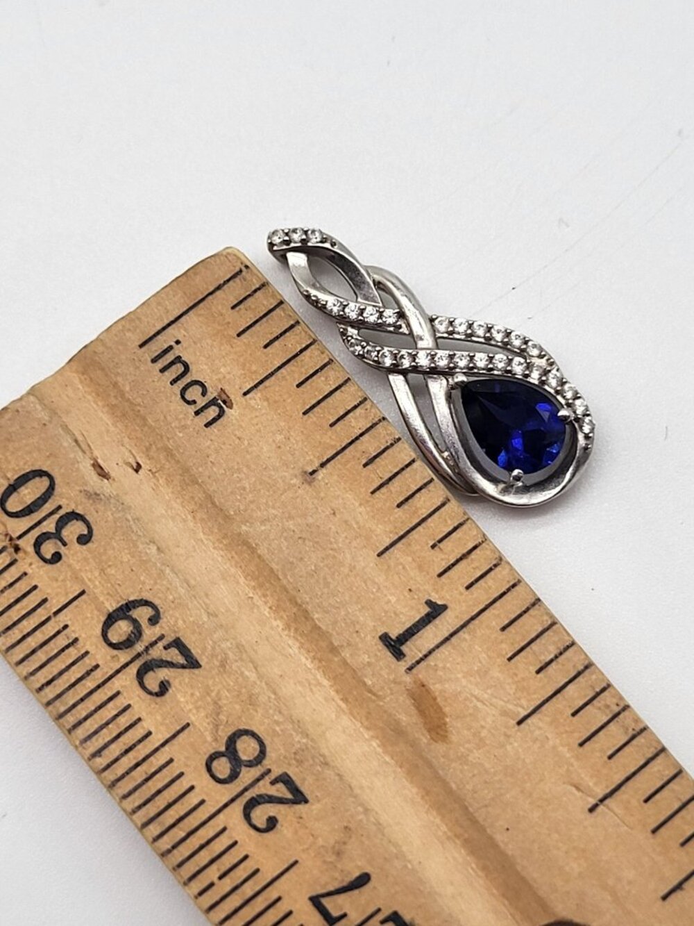 JWBR Sterling Silver 925 Blue Spinel and Cubic Zirconia Teardrop Pendant - Picture 5 of 5